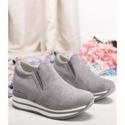 Buty sportowe Foreverfolie HQ207 Szare. Szare koturny damskie Foreverfolie, bez wzorów, z tworzywa sztucznego, sportowe. Za 139,00 zł.