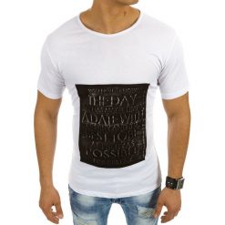 T-shirty męskie: T-shirt męski z napisami biały (rx2020)