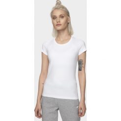 T-shirt damski TSD300 - biały. Białe t-shirty damskie 4f, bez wzorów, bez kołnierzyka. Za 29,99 zł.