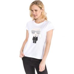 Karl Lagerfeld Koszulka Biały. Białe koszulki damskie KARL LAGERFELD, xs, z nadrukiem, z bawełny, bez kołnierzyka. Za 347,95 zł.