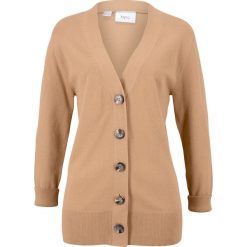 Luźniejszy sweter rozpinany bonprix cappuccino. Pomarańczowe swetry damskie bonprix, bez wzorów, bez rękawów, bez kaptura. Za 64,99 zł.
