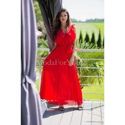 Sukienka Plisa Red. Czerwone sukienki damskie Modaforyou, s, bez wzorów, z elastanu, eleganckie, bez kołnierzyka, bez rękawów, długie, maxi, plisowane. Za 54,50 zł.