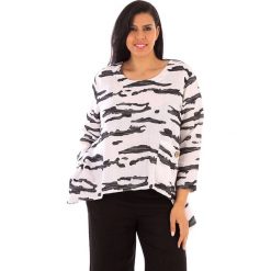 T-shirty damskie: Lniana koszulka w kolorze biało-antracytowym