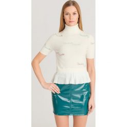 GOLF ELISABETTA FRANCHI. Białe swetry damskie Elisabetta Franchi, bez wzorów, z wełny, z krótkim rękawem, krótkie, bez kaptura. Za 649,50 zł.