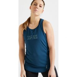 Top fitness kardio 120 damski. Niebieskie topy damskie DOMYOS, bez wzorów, z elastanu, bez kołnierzyka. Za 29,99 zł.