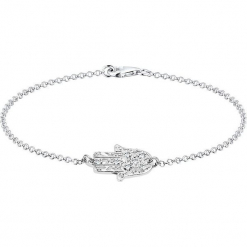 Srebrna bransoletka z kryształkami Swarovski. Szare bransoletki damskie z cyrkoniami marki Julie & Grace, srebrne. W wyprzedaży za 90,95 zł.