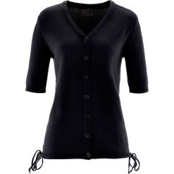 Sweter rozpinany bonprix czarny. Czarne swetry damskie marki bonprix, bez wzorów, bez rękawów, bez kaptura. Za 74,99 zł.