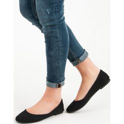 CZARNE TEKSTYLNE BALERINY. Czarne baleriny damskie Ideal Shoes, bez wzorów, bez obcasa. Za 39,90 zł.
