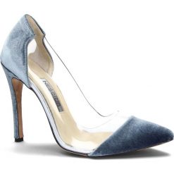 Niebieskie aksamitne szpilki z silikonu 101R. Niebieskie szpilki Neścior, bez wzorów, z materiału, eleganckie, na wysokim obcasie, na szpilce, bez zapięcia. W wyprzedaży za 169,00 zł.