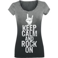 Keep Calm And Rock On Koszulka damska ciemnoszary. Białe bluzki z odkrytymi ramionami marki Bosari, l, w geometryczne wzory. Za 74,90 zł.