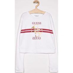 Guess Jeans - Bluza dziecięca 136-175 cm. Białe bluzy dziewczęce z nadrukiem, z bawełny. W wyprzedaży za 99,90 zł.