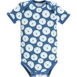Body w kolorze niebiesko-białym. Niebieskie body niemowlęce lamino, bez wzorów, z bawełny, bez rękawów. W wyprzedaży za 22,95 zł.