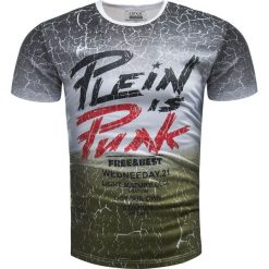 Koszulka męska t-shirt z nadrukiem zielony Recea. Zielone koszulki męskie Recea, s, z nadrukiem, z bawełny, klasyczne, bez kołnierzyka. W wyprzedaży za 19,99 zł.