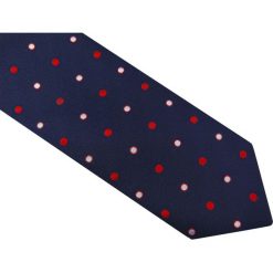 Granatowy krawat w białe i czerwone grochy D45. Czerwone krawaty męskie Modini Moda Męska, na co dzień, w grochy, z tkaniny, casualowe. Za 49,50 zł.