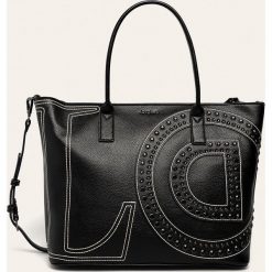 Desigual - Torebka. Pomarańczowe torby damskie na zakupy Desigual, w paski, z poliesteru, duże, z aplikacjami. W wyprzedaży za 239,90 zł.