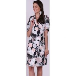 Sukienka w kolorze czarno-biało-jasnoróżowym. Czarne sukienki damskie Jesienny butik, xs, bez wzorów, bez kołnierzyka, bez rękawów, midi. W wyprzedaży za 169,95 zł.