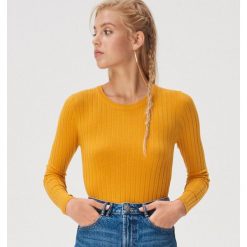 Sweter z fakturą w prążki - Żółty. Żółte swetry damskie Sinsay, s, bez wzorów, bez rękawów, bez kaptura. Za 39,99 zł.