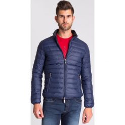 Dwustronna wodoodporna kurtka Armani Jeans. Niebieskie płaszcze męskie Armani Jeans, s, z aplikacjami, z jeansu, bez kaptura. Za 624,50 zł.