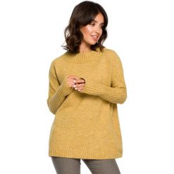 Musztardowy Oversizowy Sweter z Niewielką Stójką. Brązowe golfy damskie Molly.pl, uniwersalny, prążkowane. Za 119,90 zł.