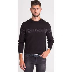 SEWTER REGULAR FIT ARMANI EXCHANGE. Czarne swetry męskie Armani Exchange, s, w paski, klasyczne, z okrągłym kołnierzem, bez kaptura. Za 249,50 zł.