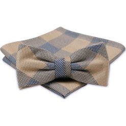 Modna Mucha Męska - Alties - Odcienie Beżu i Niebieskiego MUALTS0209. Niebieskie muszki męskie Alties, w paski, eleganckie. Za 39,00 zł.