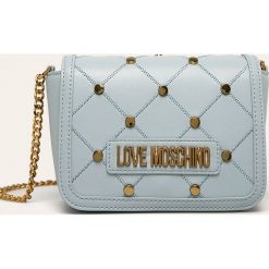 Love Moschino - Torebka. Niebieskie listonoszki damskie Love Moschino, w paski, ze skóry ekologicznej, na ramię, małe, pikowane, z aplikacjami. W wyprzedaży za 579,90 zł.