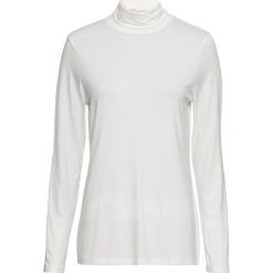 Shirt z golfem i koronką bonprix biel wełny. Białe koszulki damskie bonprix, w koronkowe wzory, z wełny, bez rękawów. Za 34,99 zł.