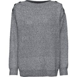 Sweter oversize z guzikami bonprix szary melanż. Szare swetry damskie bonprix, bez wzorów, bez rękawów, bez kaptura. Za 79,99 zł.