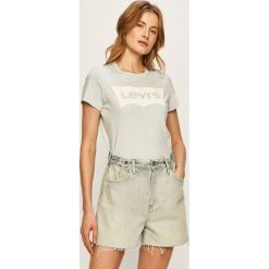 Levi's - T-shirt. Niebieskie bluzki damskie Levi's®, s, z nadrukiem, z bawełny, z okrągłym kołnierzem. Za 129,90 zł.