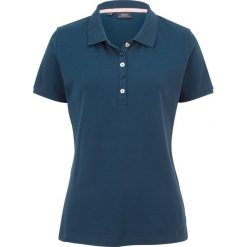 Shirt polo z bawełny pique bonprix ciemnoniebieski. Niebieskie koszulki damskie marki bonprix, bez wzorów, z bawełny, polo, bez rękawów. Za 32,99 zł.