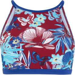 Biustonosz bikini "opaska" bonprix bordowo-niebieski z nadrukiem. Czerwone stroje kąpielowe damskie bonprix, z nadrukiem. Za 59,99 zł.