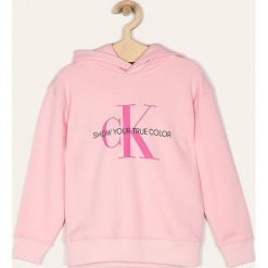 Calvin Klein Jeans - Bluza dziecięca 116-176 cm. Różowe bluzy dziewczęce Calvin Klein Jeans, z nadrukiem, z bawełny, bez rękawów, z kapturem. W wyprzedaży za 249,90 zł.