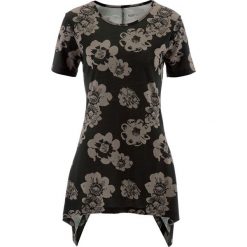 Shirt z dłuższymi bokami bonprix czarno-brunatny w kwiaty. Czarne koszulki damskie bonprix, w kwiaty, bez kołnierzyka, bez rękawów. Za 64,99 zł.