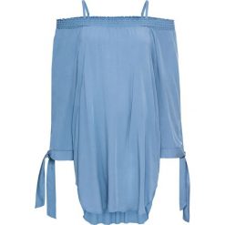 Bluzka z dekoltem carmen bonprix jasnoniebieski. Niebieskie koszulki damskie bonprix, bez wzorów, bez kołnierzyka, bez rękawów. Za 119,99 zł.