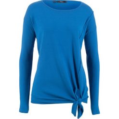 Swetry damskie: Sweter z dzianiny o gładkim splocie z przewiązaniem bonprix lazurowy