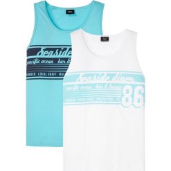 Tank top z nadrukiem (2 szt.) bonprix morski + biały z nadrukiem. Niebieskie koszulki męskie bonprix, xxl, z nadrukiem, bez kołnierzyka. Za 65,98 zł.