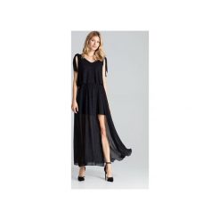 Sukienka M691 Czarny. Czarne sukienki damskie FIGL, xl, bez wzorów, bez kołnierzyka, z długim rękawem, długie, maxi, rozkloszowane. Za 289,00 zł.