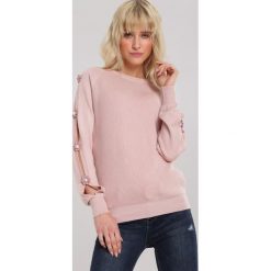 Różowy Sweter Sandhurst. Różowe swetry damskie Renee, s, z aplikacjami, prążkowane, casualowe, bez rękawów, długie, bez kaptura. Za 79,99 zł.