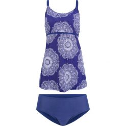 Długie tankini (2 części) bonprix niebiesko-biały wzorzysty. Niebieskie stroje kąpielowe damskie bonprix, bez wzorów. Za 109,99 zł.
