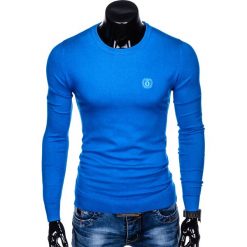 SWETER MĘSKI E122 - NIEBIESKI. Niebieskie swetry klasyczne męskie marki Ombre Clothing, s, z bawełny, klasyczne, z klasycznym kołnierzykiem. Za 49,00 zł.