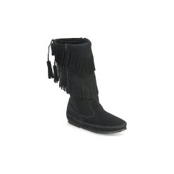 Kozaki Minnetonka CALF HI 2-LAYER FRINGE BOOT. Czarne kozaki damskie marki Minnetonka. Za 437,40 zł.