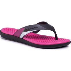Japonki RIDER - Aqua Fem 82568 Black/Pink 24646. Czarne klapki damskie Rider, bez wzorów, z tworzywa sztucznego, bez obcasa. W wyprzedaży za 89,00 zł.
