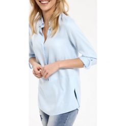 Koszula długi rękaw damska gładka. Niebieskie koszule damskie na lato, eleganckie. W wyprzedaży za 39,99 zł.