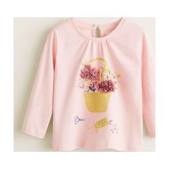 Mango Kids - Bluzka dziecięca Elenac4 80-104 cm. Różowe bluzki dziewczęce Mango Kids, z nadrukiem, z bawełny, z okrągłym kołnierzem, bez rękawów, bez kaptura. Za 35,90 zł.
