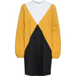 Sukienka dresowa bonprix czarno-żółty. Czarne sukienki damskie bonprix, bez wzorów, z dresówki, z okrągłym kołnierzem, z długim rękawem, długie. Za 119,99 zł.