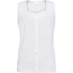 Top z aplikacją z guzikami bonprix biały. Białe bluzki damskie bonprix, z aplikacjami, z dekoltem karo. Za 24,99 zł.