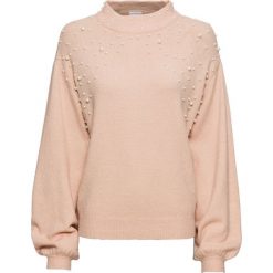 Swetry damskie: Sweter dzianinowy z perełkami bonprix matowy beżowy melanż