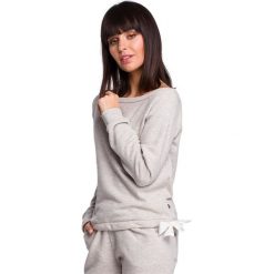 Bluza z wiązaniem - popielata. Szare bluzy damskie BE, s, bez wzorów, z bawełny, bez rękawów, długie, bez kaptura. W wyprzedaży za 125,00 zł.