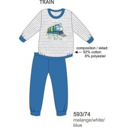 Bielizna chłopięca: Piżama chłopięca DR 593/74 Train Melanż szaro-niebieska r. 104