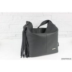 Shopper bag damskie: Skórzany Shopper boho Grafit L-D